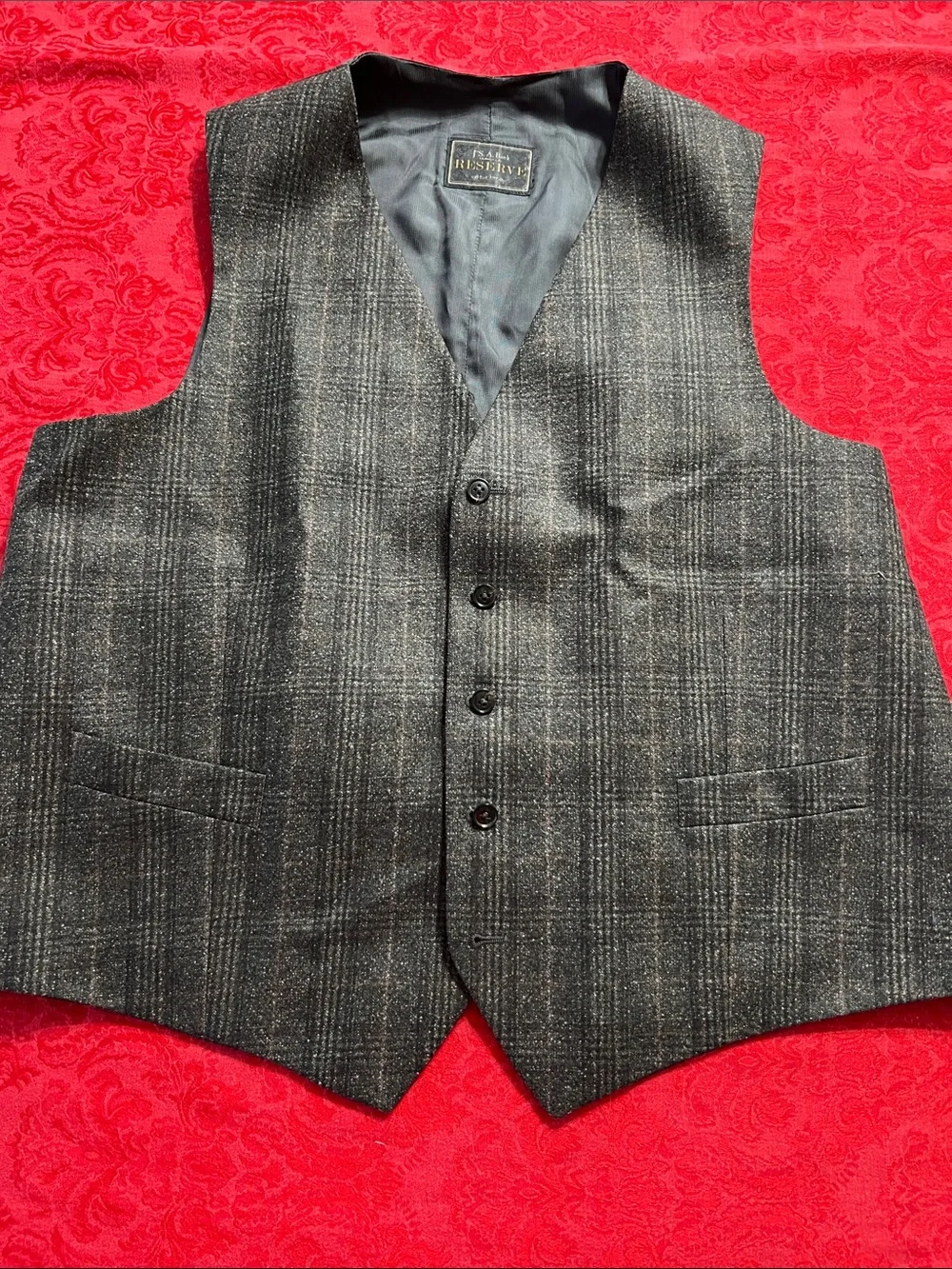 Jos. A. Bank Reserve Men’s Wool Vest 44R Glen Plaid Italian Fabric Napoli